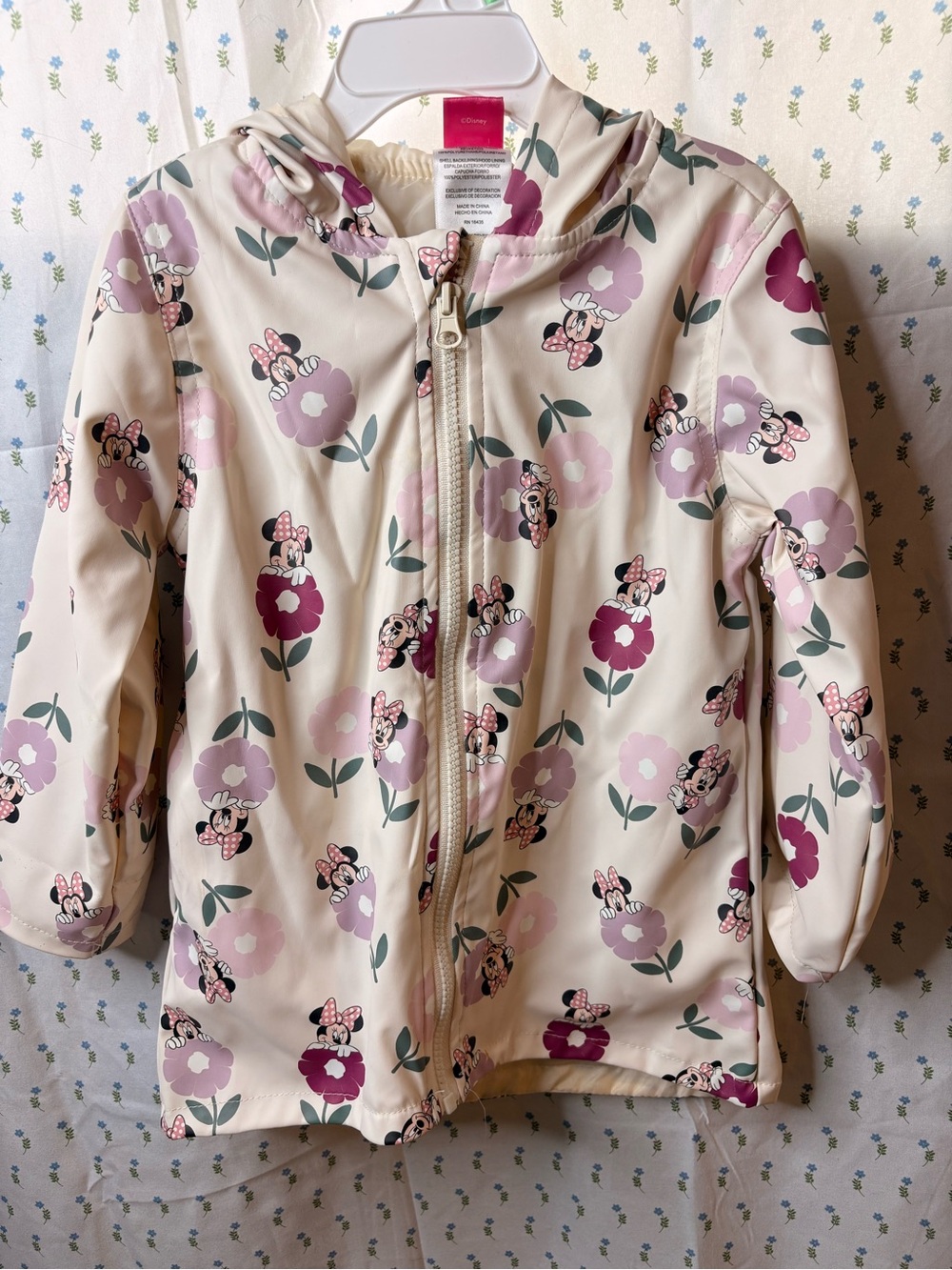 Disney Cream Floral Kids Hooded Rain Jacket